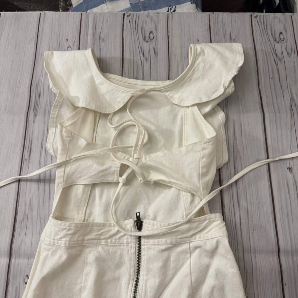 Sugar Lips White Wide Leg Jumpsuit Ruffle Sleeve Cutout Back Boho Small Talon - Picture 5 of 8